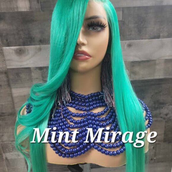 mint green colored wig
